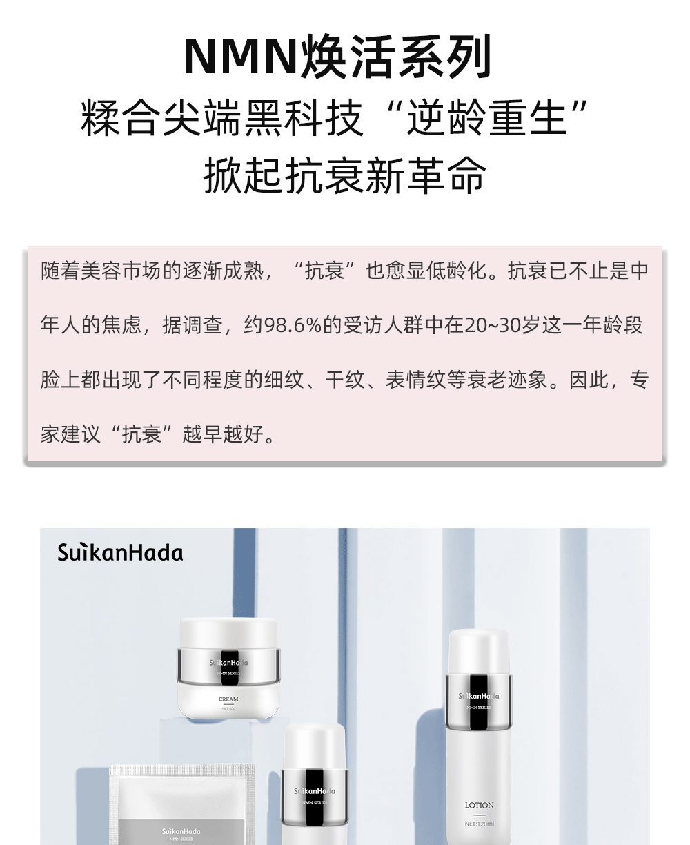 随着美容市场的逐渐成熟，“抗衰”也愈显低龄化。抗衰已不止是中年人的焦虑，据调查，约98.6%的受访人群中在20~30岁这一年龄段脸上都出现了不同程度的细纹、干纹、表情纹等衰老迹象。因此，专家建议“抗衰”越早越好。